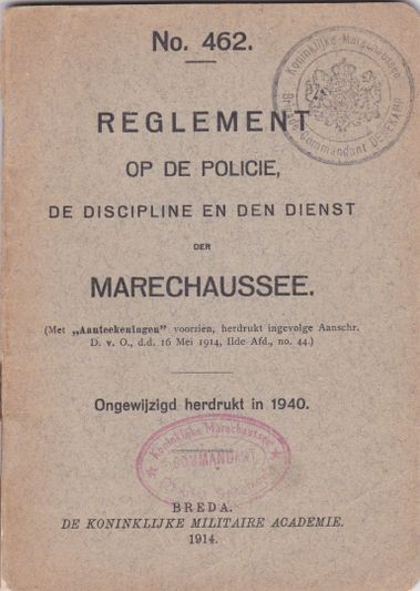 Reglement op de policie,de discipline en den dienst der Marechaussee