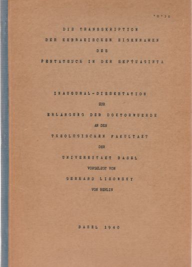 Die Transskription der Hebraeischen Eigennamen des Pentateuch in der Septuaginta